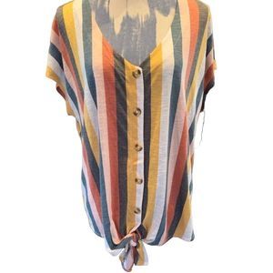 Torrid multi color knit button down the front tie waist top 1